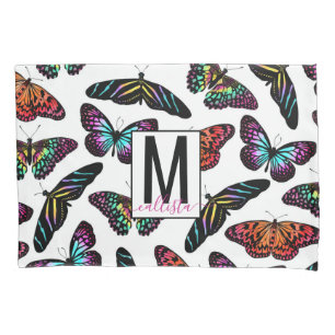 Colorful Butterflies Watercolor Pattern Monogram Pillow Case
