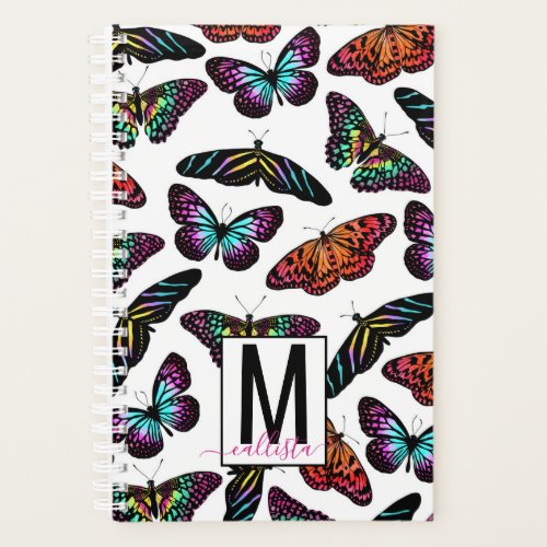 Colorful Butterflies Watercolor Pattern Monogram Planner