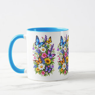 Colorful Butterflies Wildflowers Cottagecore Mug