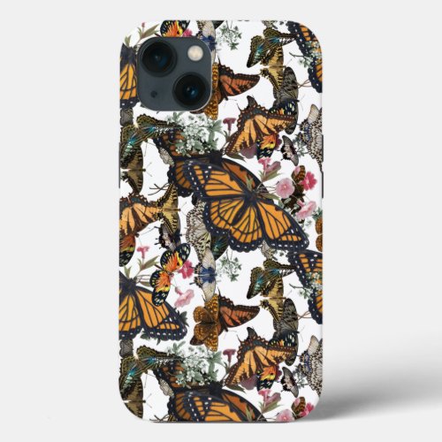 colorful butterflies with glitter vintage iPhone 13 case