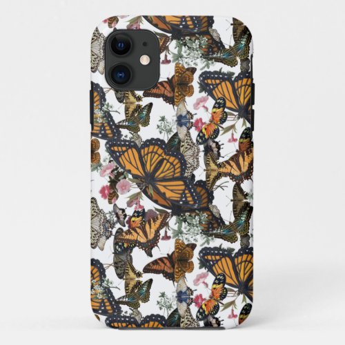 colorful butterflies with glitter vintage iPhone 11 case