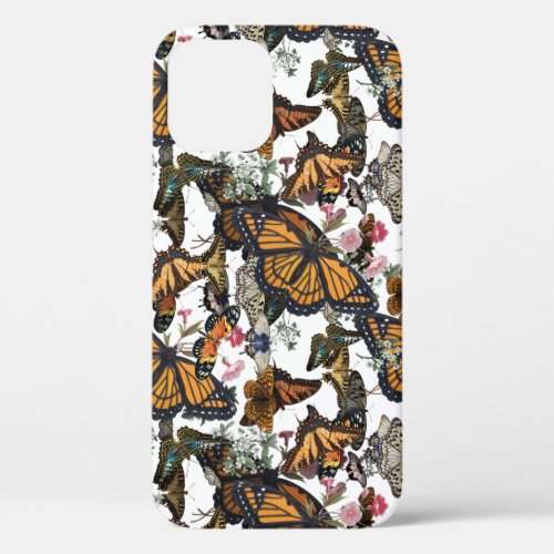 colorful butterflies with glitter vintage iPhone 12 case