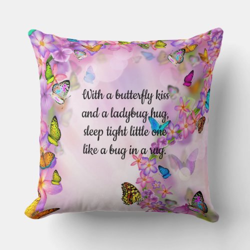 Colorful Butterflies with Good Night Baby Saying Throw Pillow