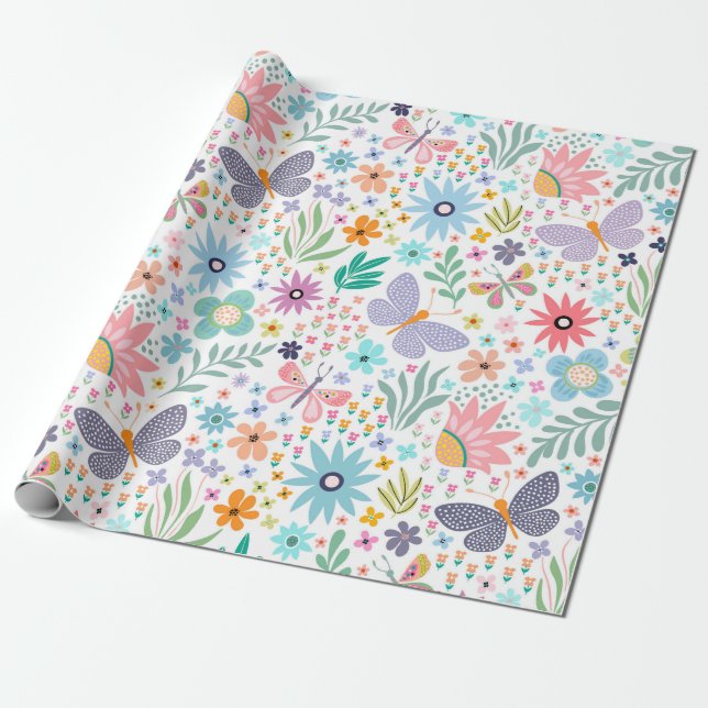 Colorful Butterflies Wrapping Paper (Unrolled)