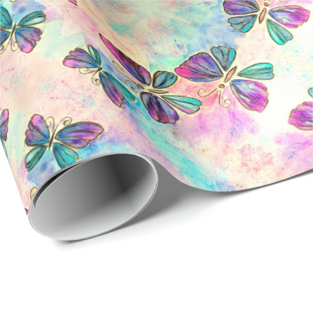 Colorful Butterflies Wrapping Paper Watercolor (Roll Corner)