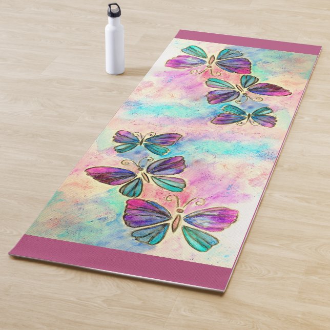 Colorful Butterflies Yoga Mat - Painting (In Situ)