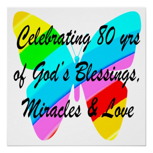 COLORFUL BUTTERFLY 80TH BIRTHDAY POSTER