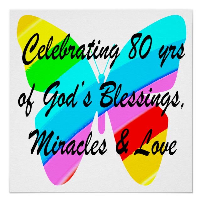 COLORFUL BUTTERFLY 80TH BIRTHDAY POSTER (Front)