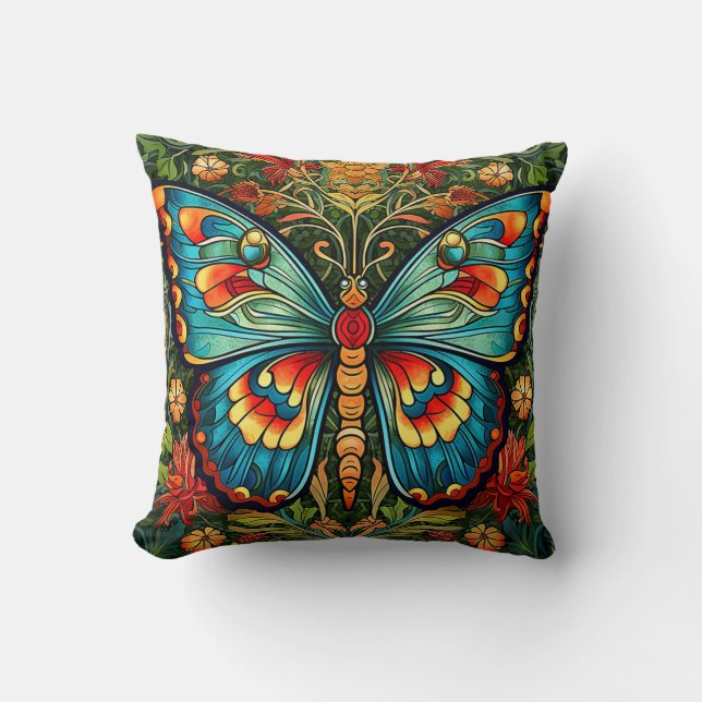 Colorful Butterfly Abstract Illustration Throw Pillow (Front)