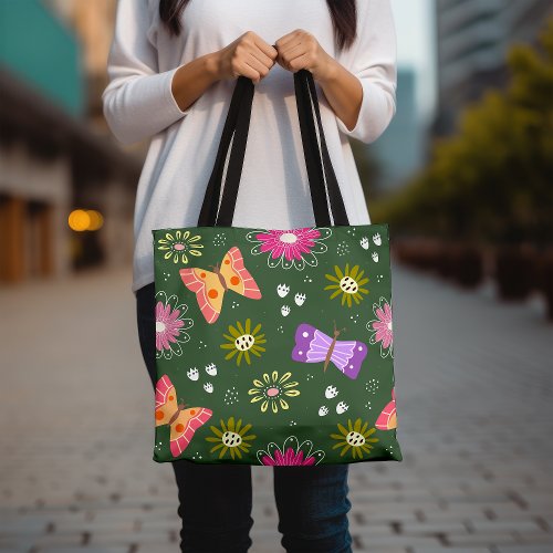 Colorful Butterfly and Floral Nature Inspired Tote Bag