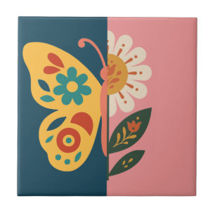 Colorful butterfly and flower Design Ceramic Tile