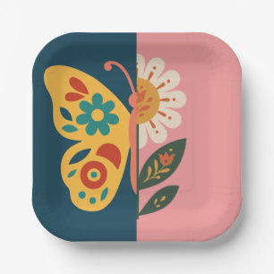Colorful butterfly and flower Design Paper Plates
