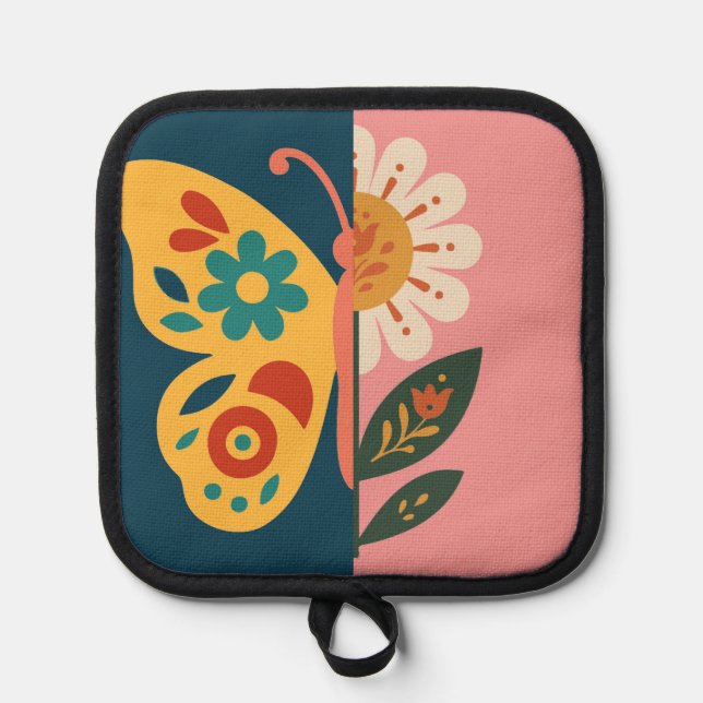 Colorful butterfly and flower Design Pot Holder (Front)