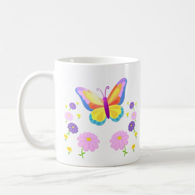 Colorful Butterfly and Flowers Mug (Left)