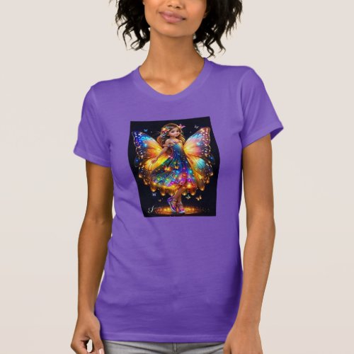 Colorful Butterfly And Girl Art Print T_Shirt