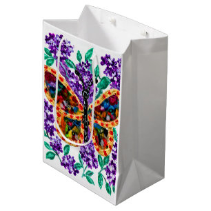 Colorful Butterfly and Purple Lilacs Medium Gift Bag