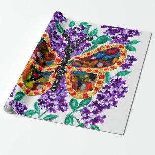 Colorful Butterfly and Purple Lilacs Wrapping Paper