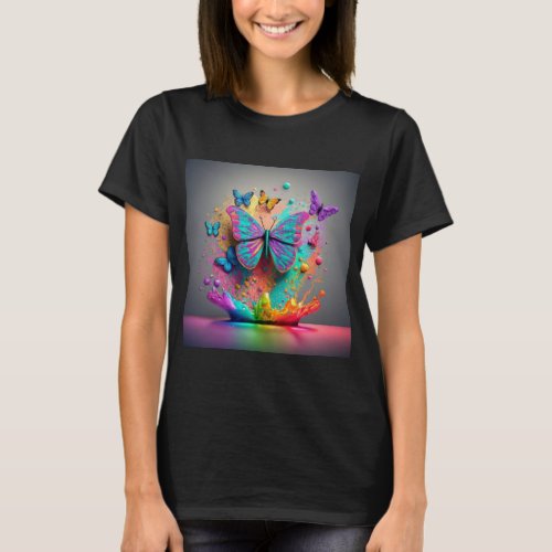 Colorful Butterfly and Red Yellow Pink Green Art  T_Shirt