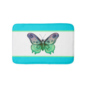 Colorful Butterfly and Stripes Bath Mat