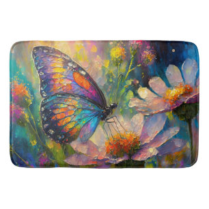 Colorful Butterfly and Wildflowers at Sunrise Bath Mat