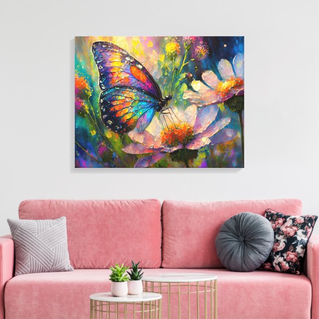 Colorful Butterfly and Wildflowers at Sunrise Canvas Print (Insitu(LivingRoom))