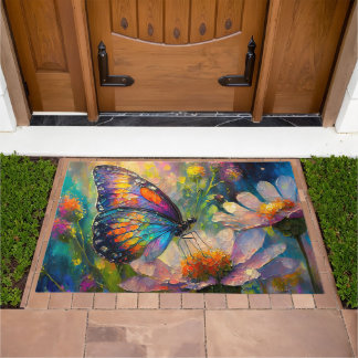 Colorful Butterfly and Wildflowers at Sunrise Doormat