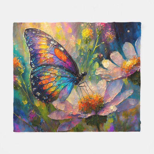 Colorful Butterfly and Wildflowers at Sunrise Fleece Blanket (Front (Horizontal))