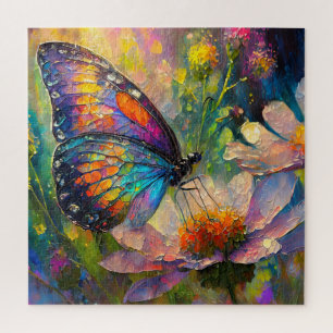 Colorful Butterfly and Wildflowers at Sunrise Jigsaw Puzzle