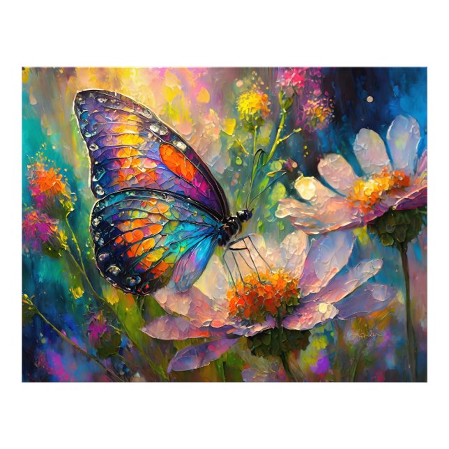 Colorful Butterfly and Wildflowers at Sunrise Photo Print (Front)