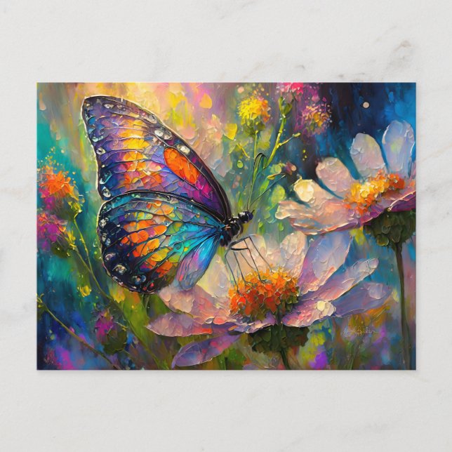 Colorful Butterfly and Wildflowers at Sunrise Postcard (Front)