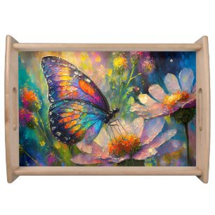 Colorful Butterfly and Wildflowers at Sunrise Serving Tray