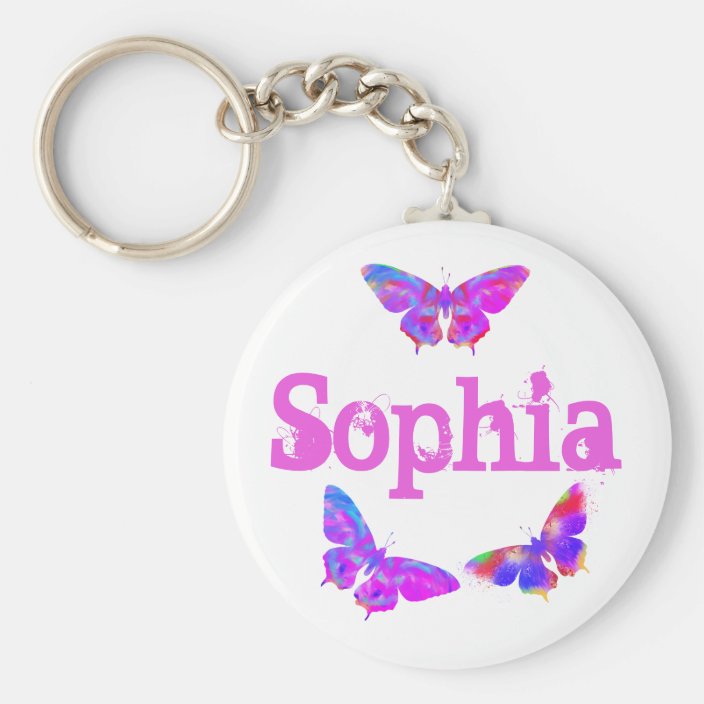 Colorful Butterfly Art Pink Sophia Add Name Keychain Zazzle Com