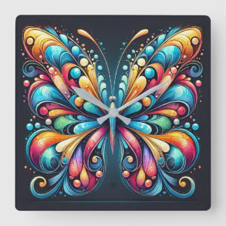 Colorful Butterfly Art | Vibrant Nature-Inspired  Square Wall Clock