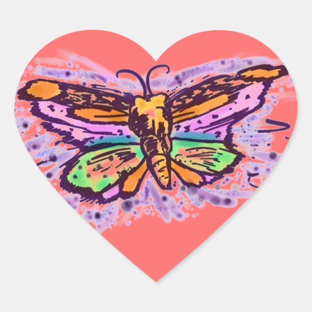 Colorful Butterfly artistic heart sticker (Front)