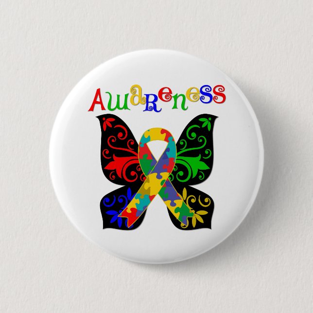 Colorful Butterfly Autism Awareness Pinback Button (Front)