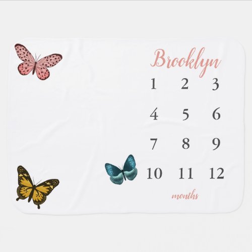 Colorful Butterfly Baby Girl Monthly Milestone Baby Blanket