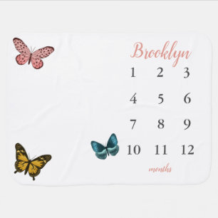 Colorful Butterfly Baby Girl Monthly Milestone Blanket