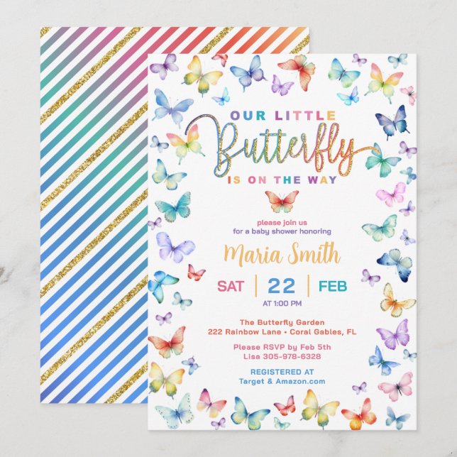 Colorful Butterfly Baby Shower Invitation (Front/Back)