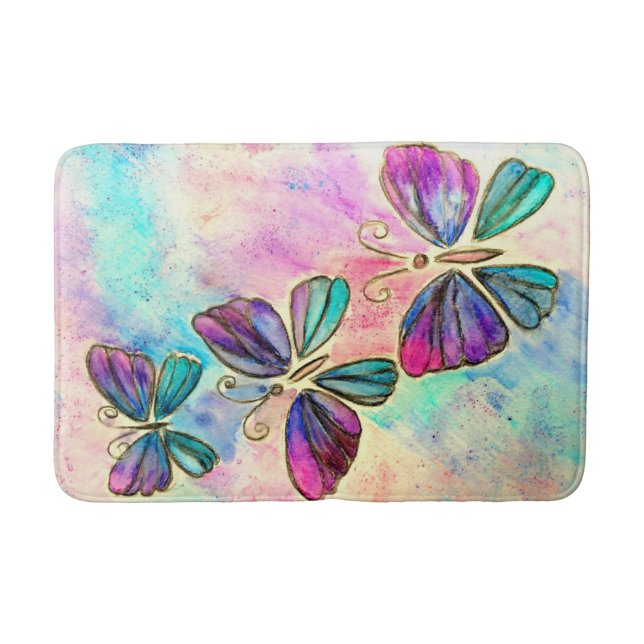 Colorful Butterfly Bath Mat (Front)
