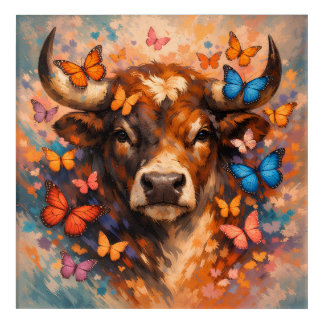 Colorful Butterfly Bull | Vibrant Wildlife Acrylic Print