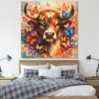 Colorful Butterfly Bull | Vibrant Wildlife Canvas Print