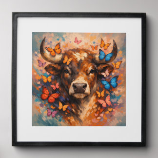 Colorful Butterfly Bull | Vibrant Wildlife Peel And Stick Photo Tile