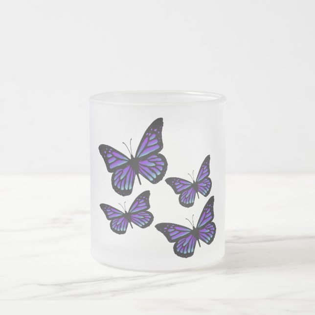 Colorful Butterfly Butterflies Frosted Glass Coffee Mug (Center)