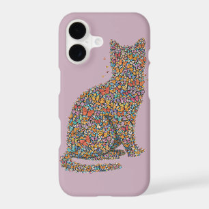 Colorful Butterfly Cat Silhouette Art Mauve Phone iPhone 17 Case