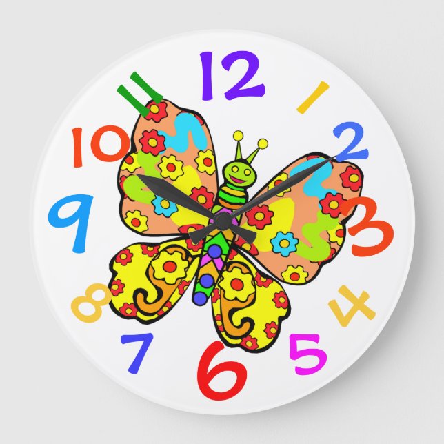 Colorful Butterfly Childs Room Wall Clock (Front)