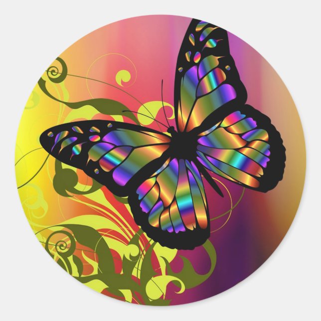 Colorful Butterfly Classic Round Sticker (Front)