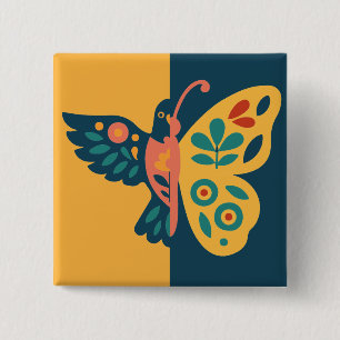 Colorful butterfly decoration with floral elements button