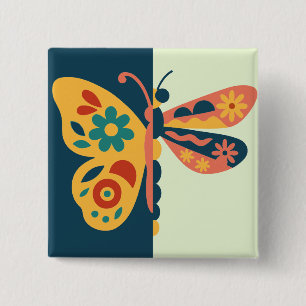 Colorful butterfly decoration with floral elements button