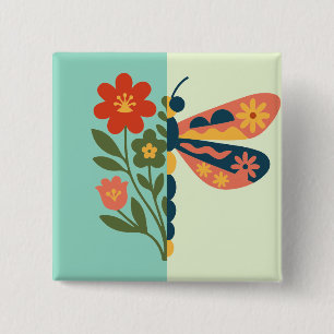 Colorful butterfly decoration with floral elements button