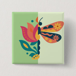 Colorful butterfly decoration with floral elements button